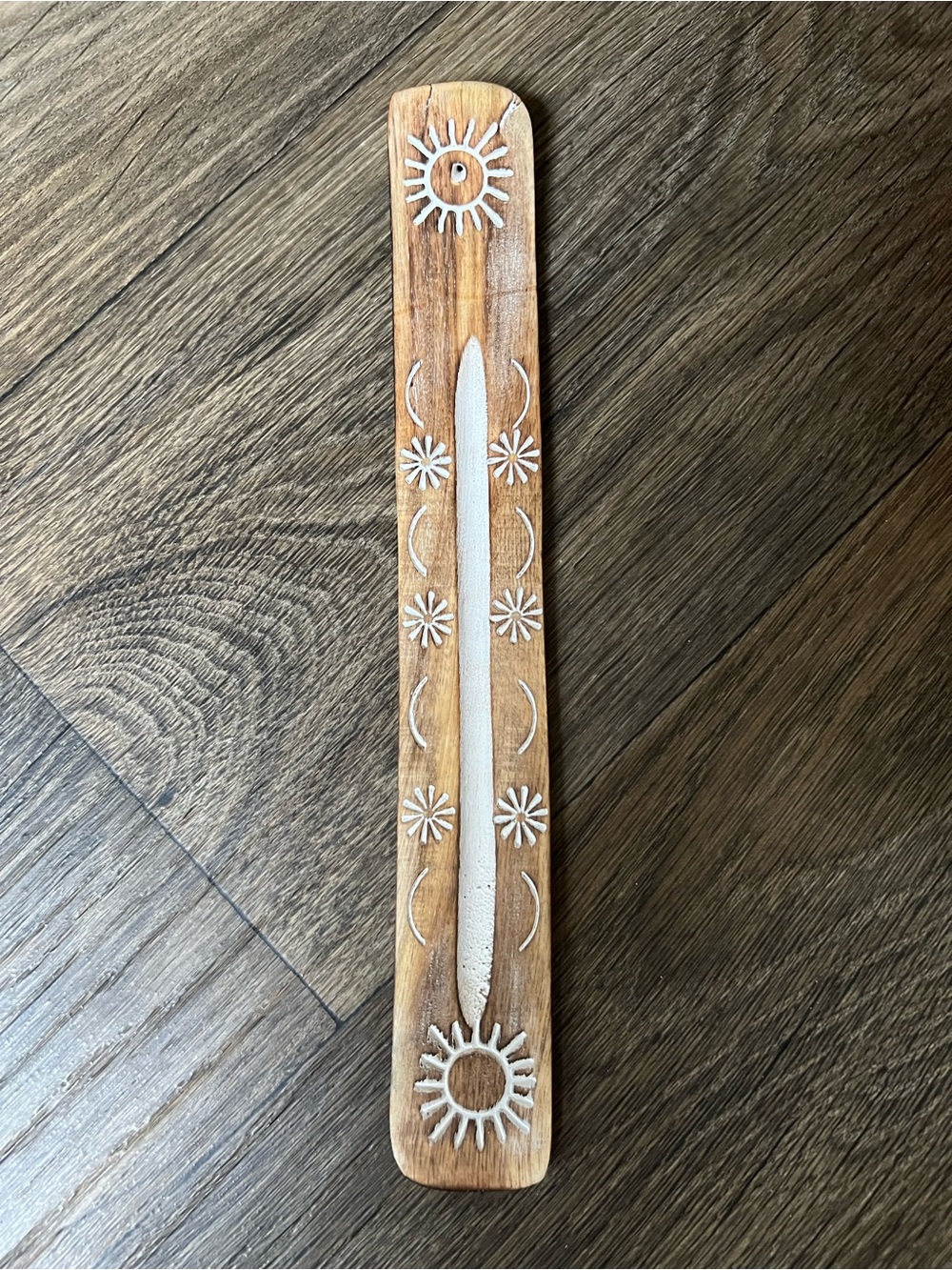 EARTHBOUND Wooden Sun & Moon Carved Incense Holder - Brown & White